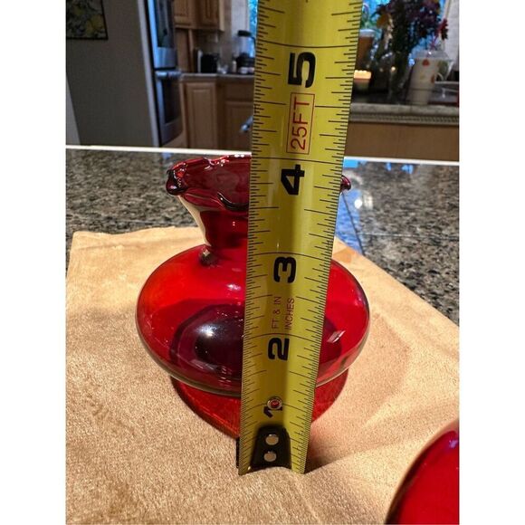 Vintage Anchor Hocking royal ruby crimped bud vases. Pair - Picture 7 of 7